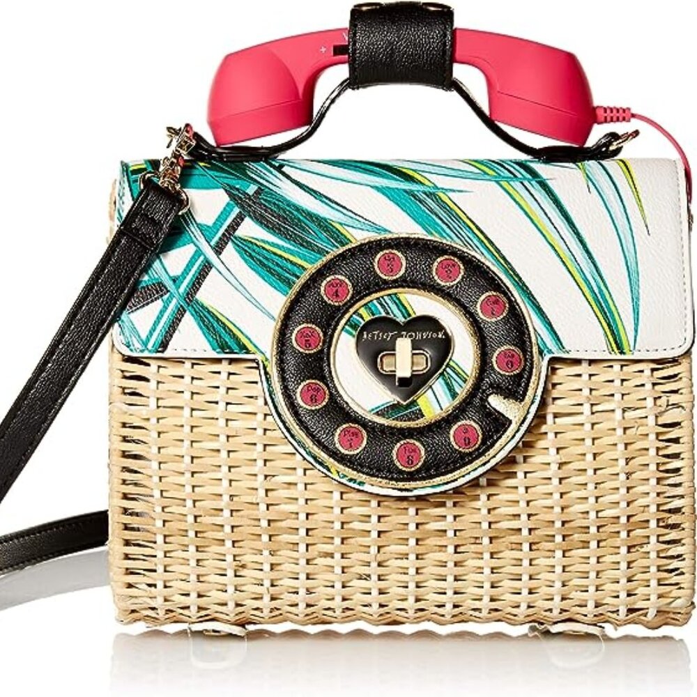 NWT Betsey Johnson Wicker Palm Print Phone Bag